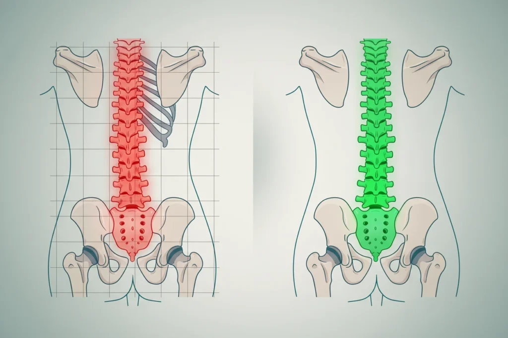 A pelve é a base da sua coluna. Entenda como a inclinação pélvica impacta sua postura, causa dores e como a quiropraxia pode corrigir.